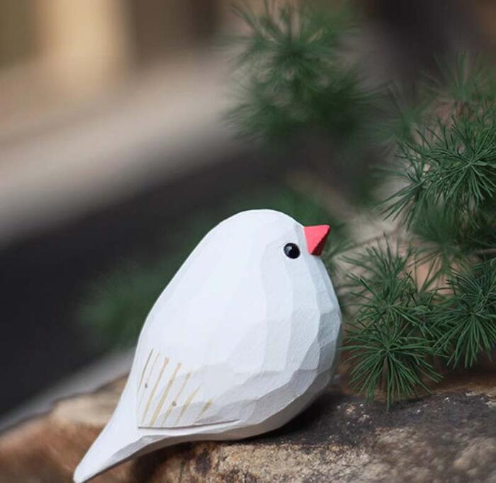 木彫り 小鳥 バード オブジェ 置物 人形 手作り 北欧 ナチュラル 雑貨 ギフト オーナメント 誕生日