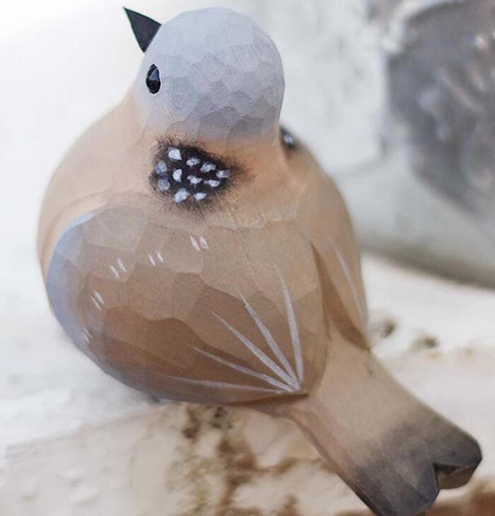 キジバト 小鳥 オブジェ 手作り 木彫り