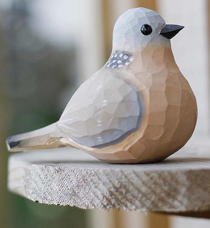 キジバト 小鳥 オブジェ 手作り 木彫り 鳩