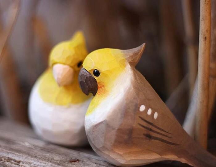 オウム 小鳥 オブジェ ウッド ペア