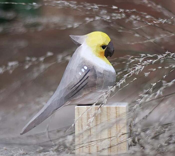 オウム 小鳥 オブジェ ウッド ペア カップル 手作り 木彫り 癒し バード かわいい おしゃれ 置物