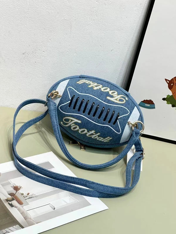 ラグビーボール ハンドバッグ ショルダーバッグ 2way デニム ボディバッグ
