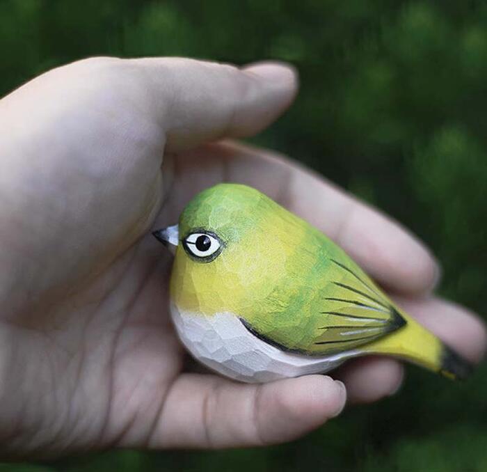 ナチュラル 小鳥 置物 木彫り