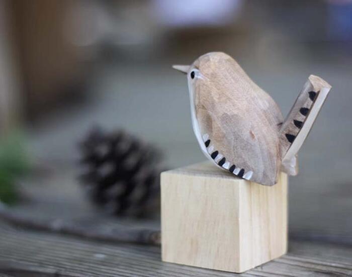 オブジェ 小鳥 置物 木彫り 癒し 手作り