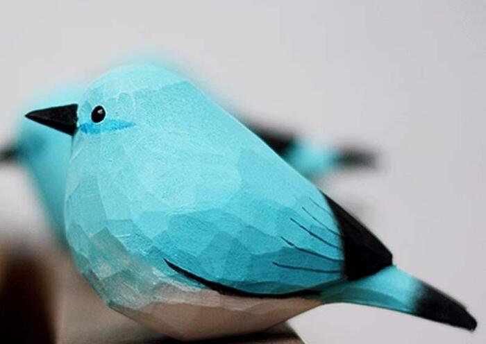 ブルーバード 小鳥 置物 木彫り 癒し オブジェ