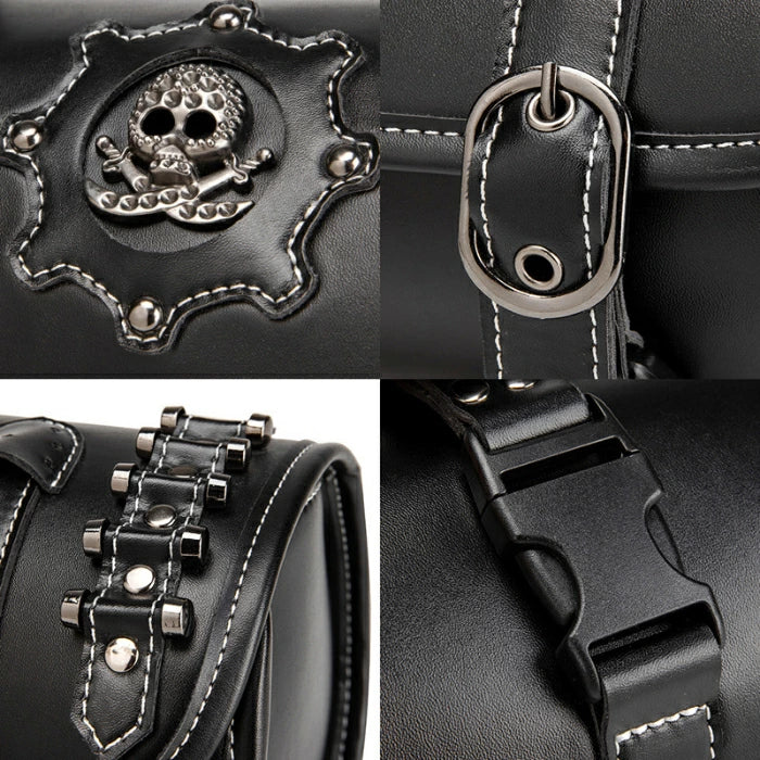パンク系バッグ 円筒形サドルバッグ オートバイアクセサリー バイク用品 髑髏装飾