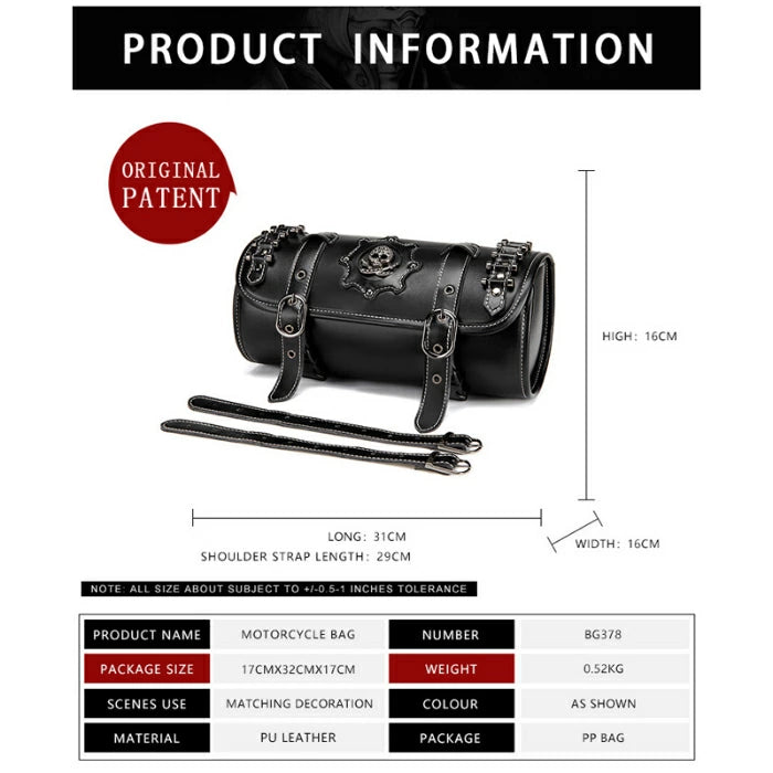 パンク系バッグ 円筒形サドルバッグ オートバイアクセサリー バイク用品 髑髏装飾 オフロード用品バッグ