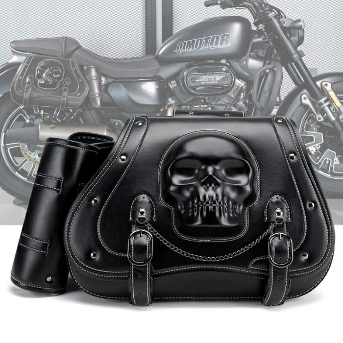 サドルバッグ ダブルバッグ ヴィンテージ ファイア装飾 パンク系バッグ オートバイアクセサリー バイク用品