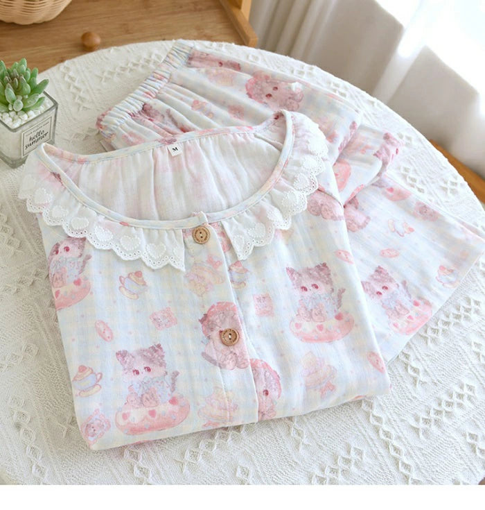 かわいい 前開きパジャマ レディース 長袖 春 秋 部屋着 ルームウェア セットアップ パジャマ 上下セット