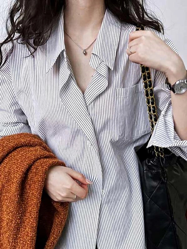 レディース シャツ ブラウス ストライプ柄 ロングシャツ トップス