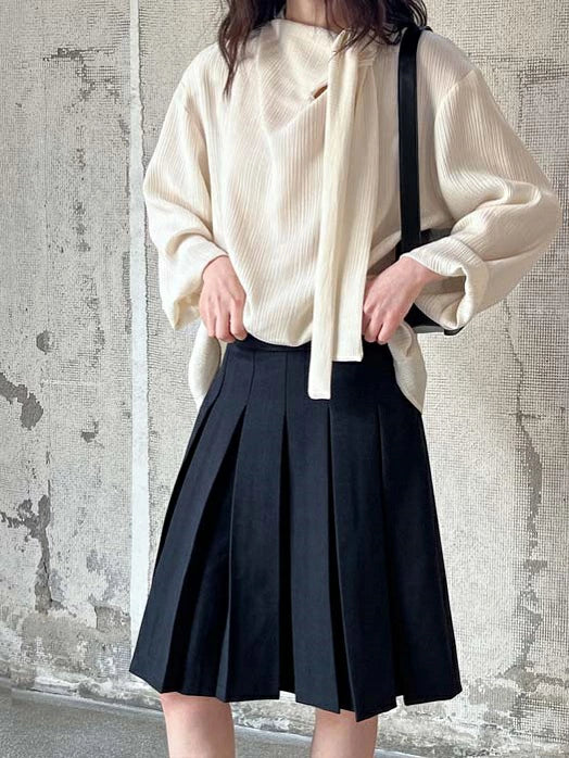 レトロシャツ レディース ブラウス 長袖 シャツブラウス 襟リボン ハーネックタイ きれいめ シフォン