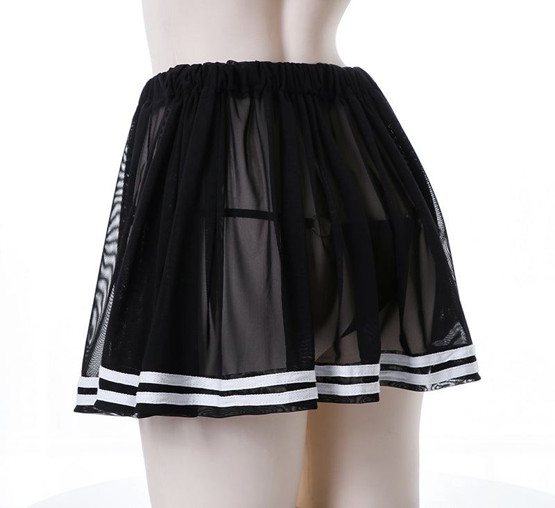 透け感セーラー服 コスチューム 4点セット コスプレ衣装 ミニスカート 半袖ブラウス ブラ ショーツセット