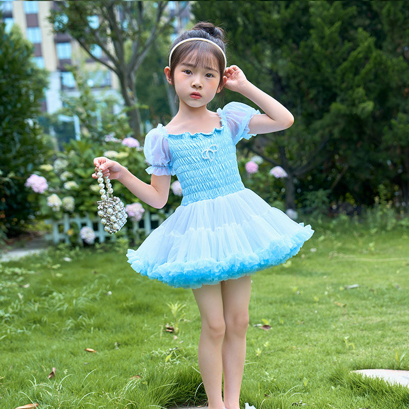 パフスリーブ チュチュドレス 女の子用 フリルスカート ワンピース キッズ