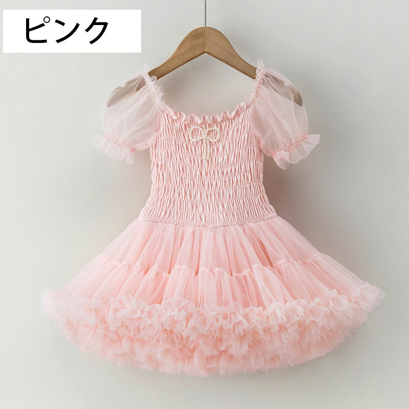 パフスリーブ チュチュドレス 女の子用 フリルスカート ワンピース