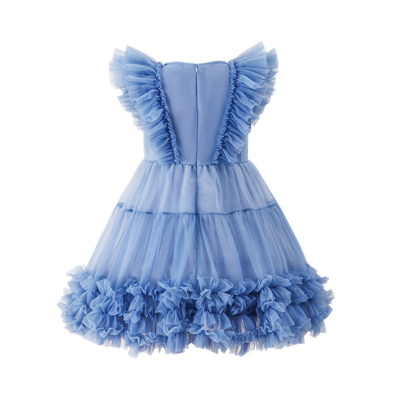 夏用ドレス リボン付きチュチュスカート チュチュドレス 女の子用 フリルスリーブワンピース キッズ
