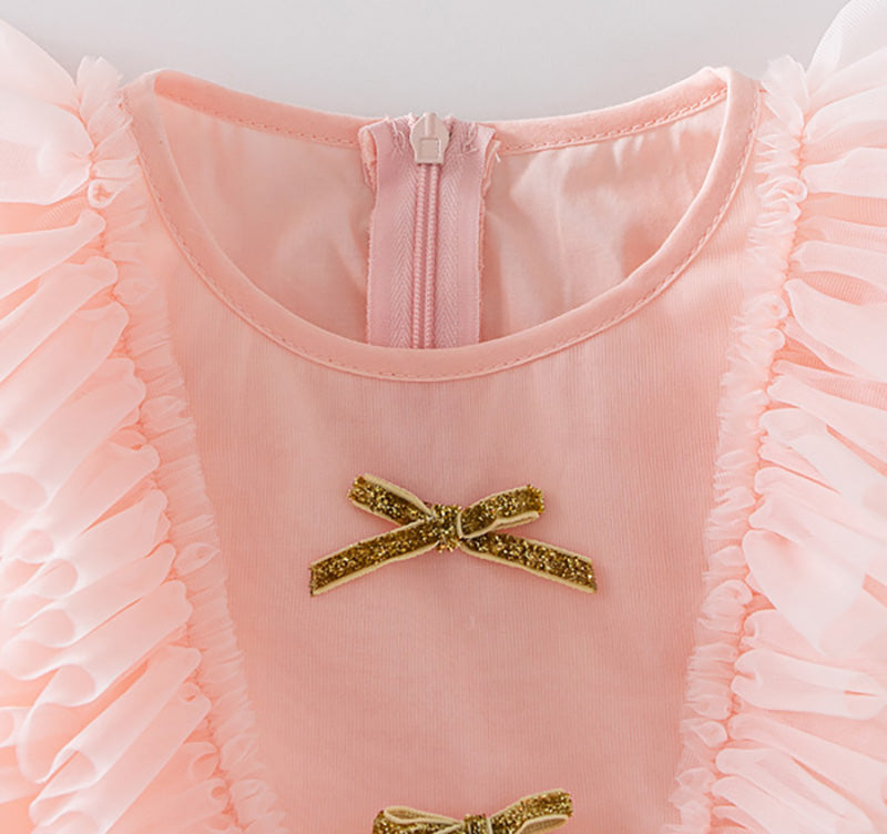 夏用ドレス リボン付きチュチュスカート チュチュドレス 女の子用 フリルスリーブワンピース