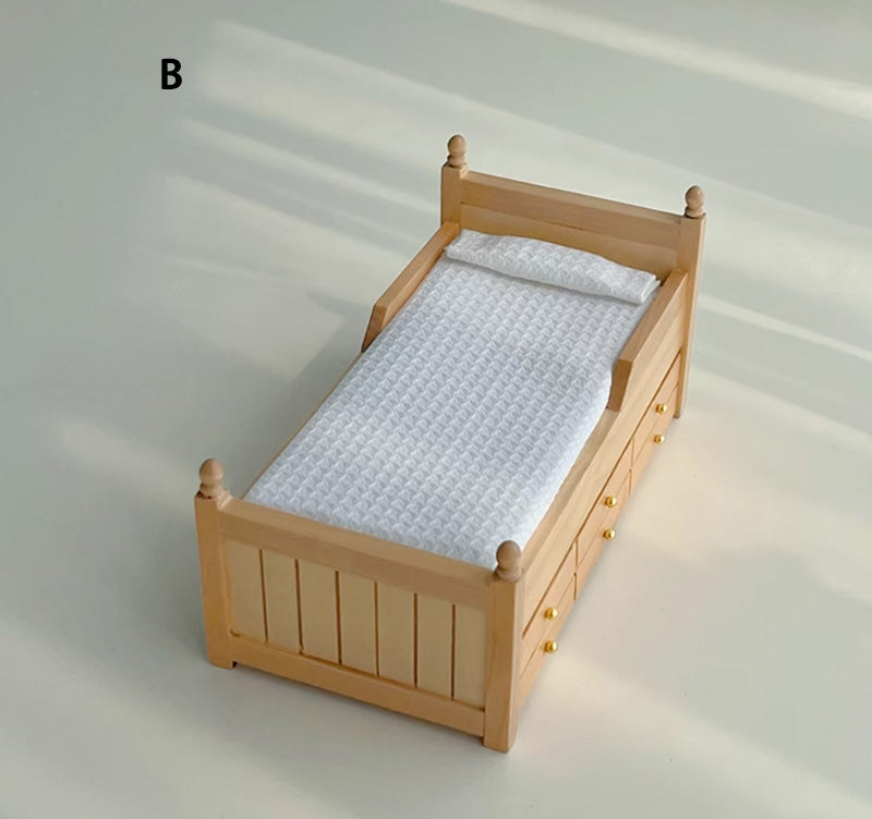 1/12 ミニチュア ベッド 木製 ドールハウス