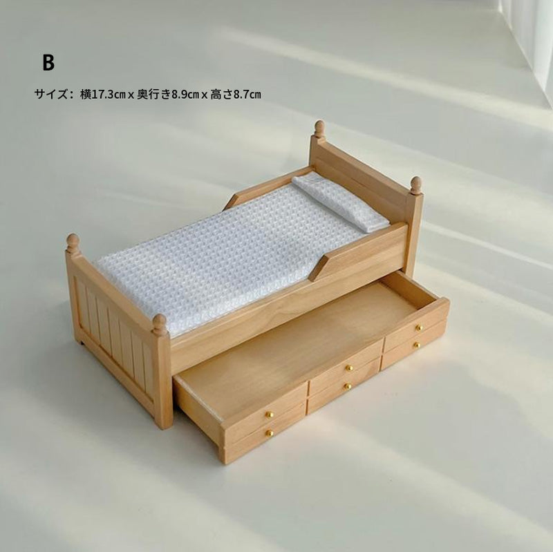 1/12 ミニチュア ベッド 木製 ドールハウス