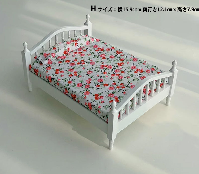 1/12 ミニチュア ベッド 木製 ドールハウス 家具