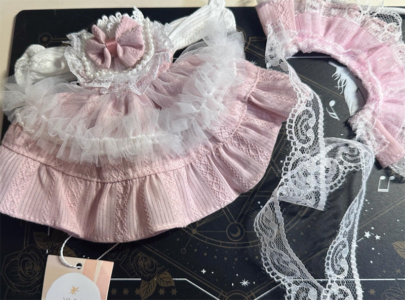 BJDドール服 ピンク ロリータ ワンピース ボンネット付き 帽子