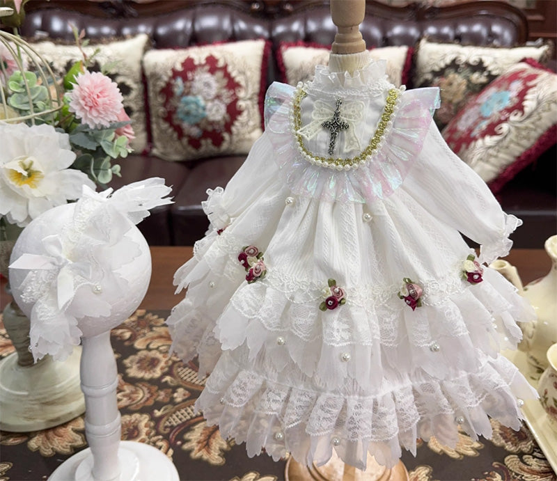 BJDドール服 ロリィタ ワンピース ヘッドドレス 光沢感