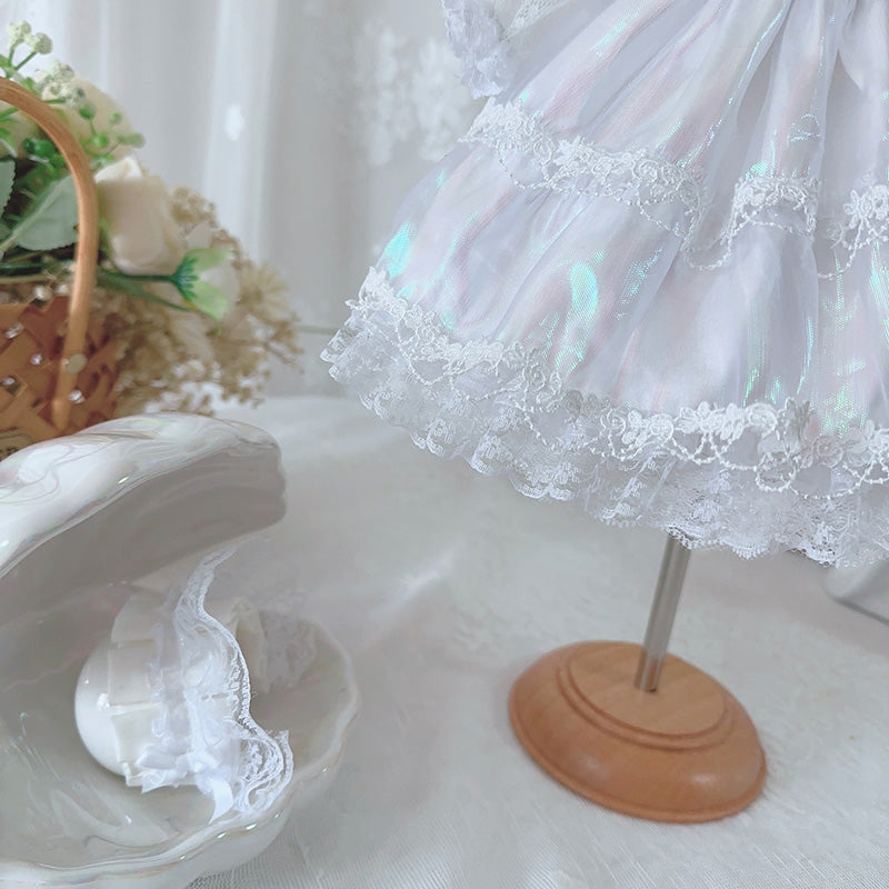 BJDドール服 オーロラホワイト ロリータ ワンピース ヘッドドレス