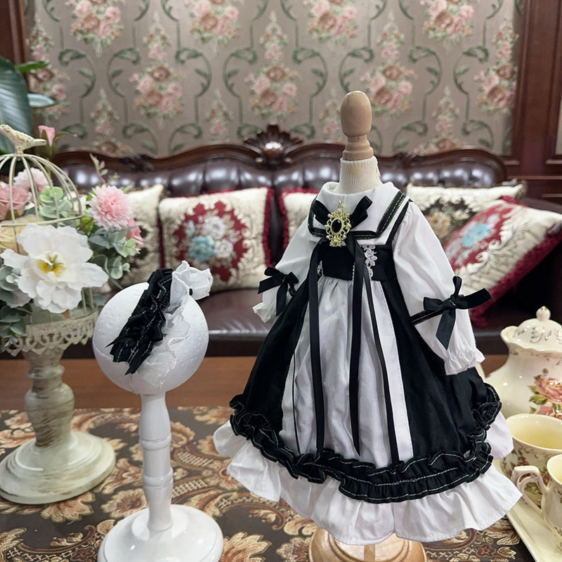 BJDドール服 クラシックロリータ ワンピース ゴシック ヘッドドレスセット