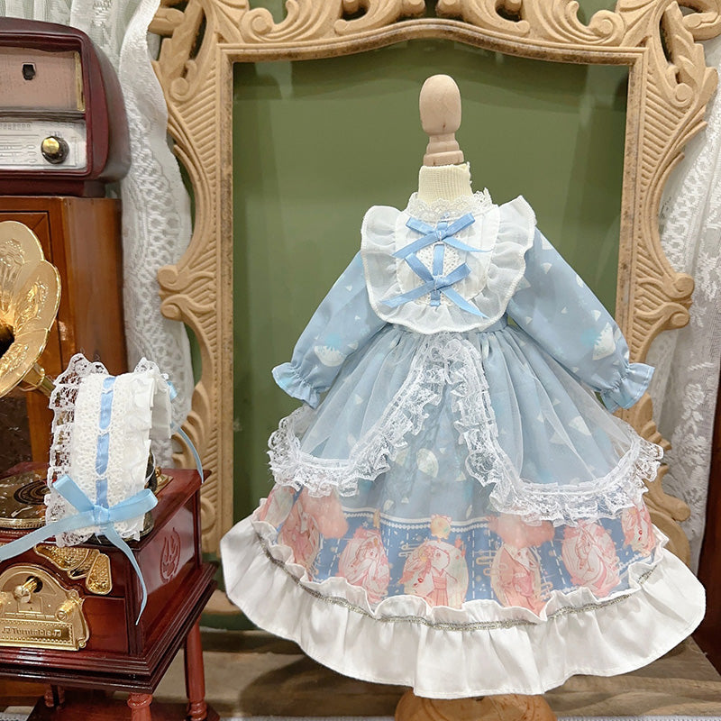 BJDドール服 ロリータドレスセット ブルー ぬいぐるみ 洋服 お姫様風
