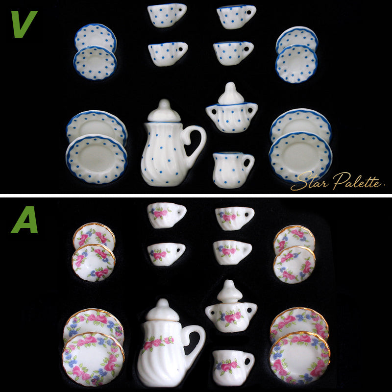 ミニチュア ティーセット 陶器 15点セット 1/12