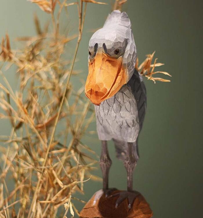 ハシビロコウ 木彫り 置き物 インテリア 装飾 鳥