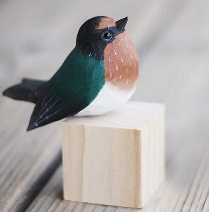 手作り 小鳥 置物 木彫り