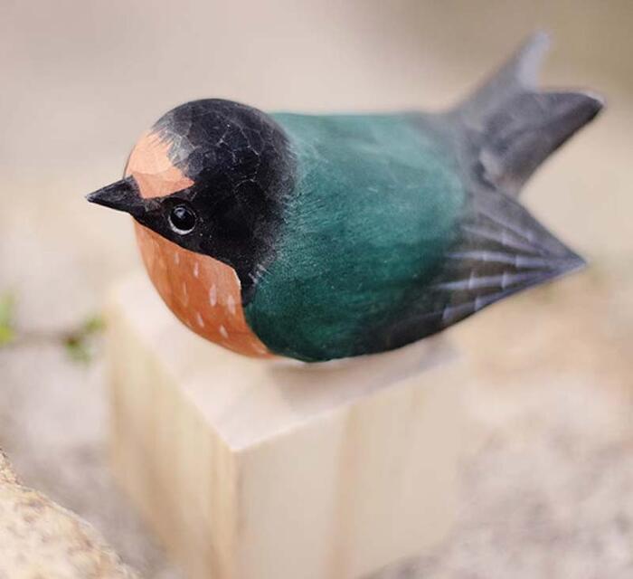手作り 小鳥 置物 木彫り 癒し
