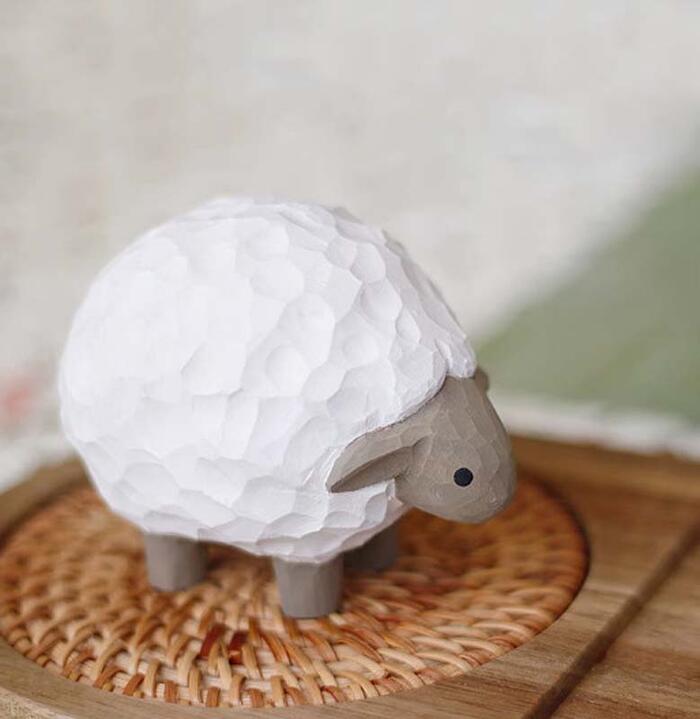 ひつじ 置物 木彫り