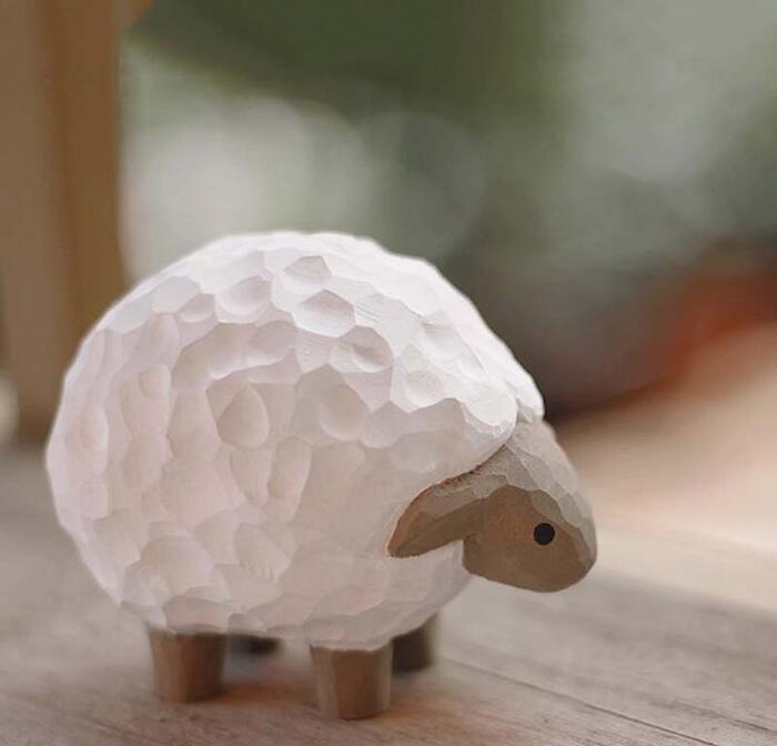 ひつじ 置物 木彫り 癒し