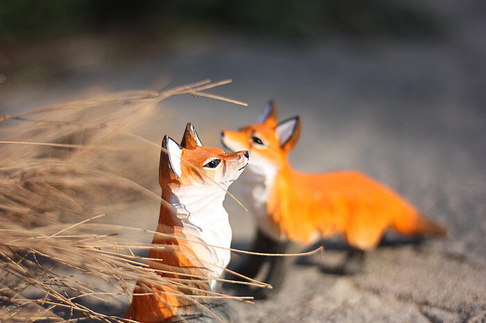 キツネ 木彫り きつね 狐 オブジェ 置物