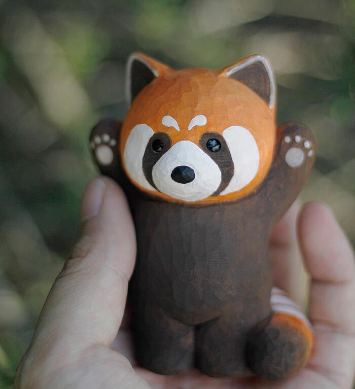 レッサーパンダ 木彫り アライグマ ラクーン