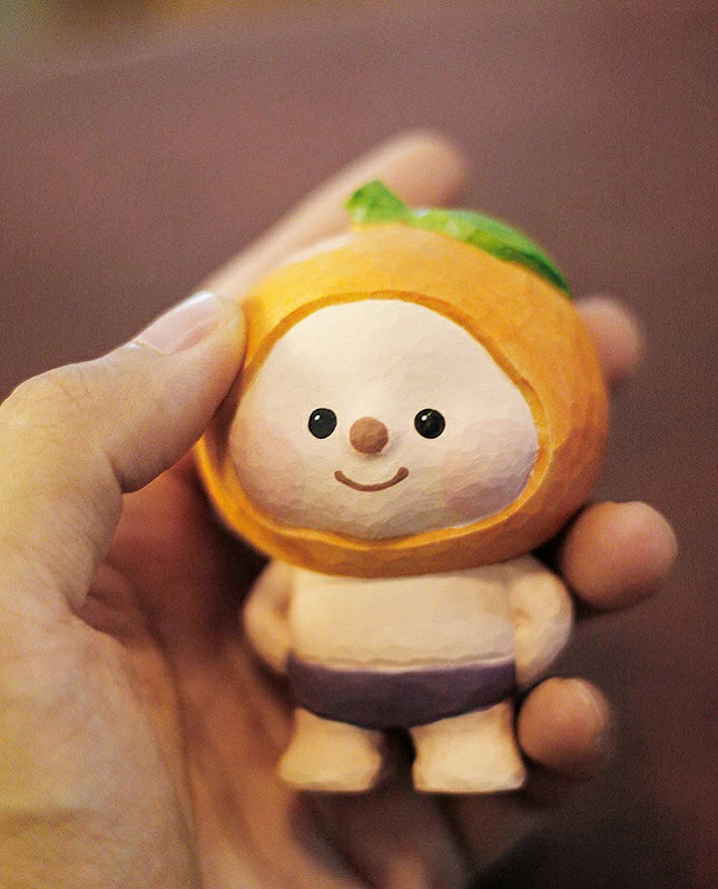 木彫り 手作り みかん人形 オブジェ