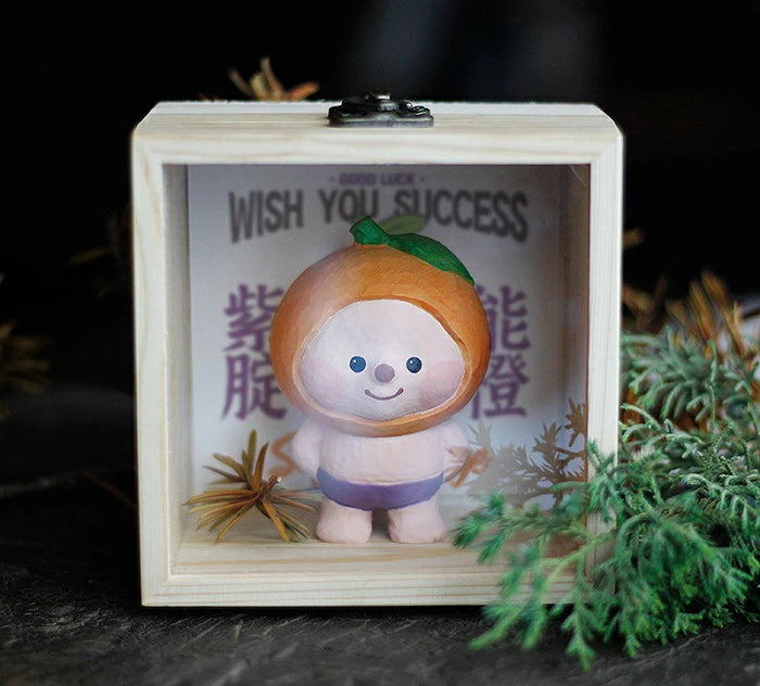 木彫り 手作り みかん人形 オブジェ 置物 オレンジ人形