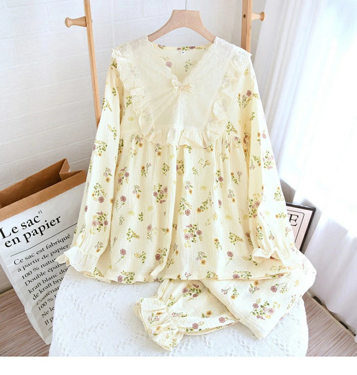 部屋着 パジャマ レディース ウィメンズ セットアップ 長袖 上下セット ルームウェア ガーリー フェミニン カジュアル 韓国系