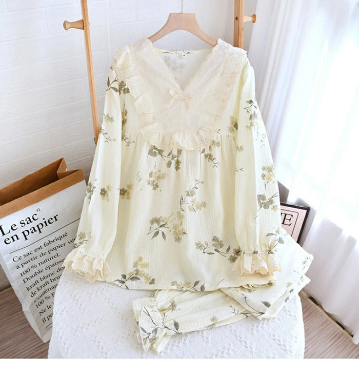 部屋着 パジャマ レディース ウィメンズ セットアップ 長袖 上下セット ルームウェア ガーリー フェミニン カジュアル 韓国系