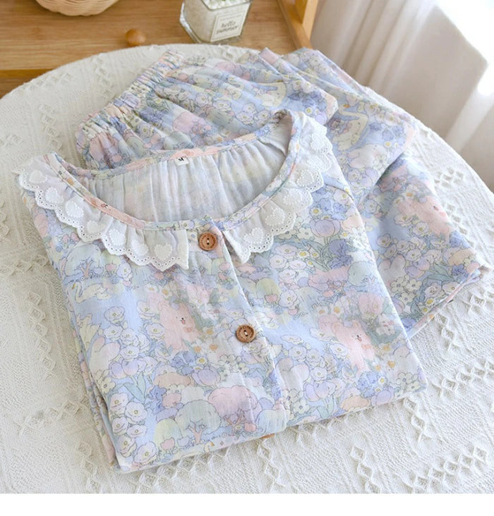 かわいい 前開きパジャマ レディース 長袖 春 秋 部屋着 ルームウェア セットアップ パジャマ 上下セット