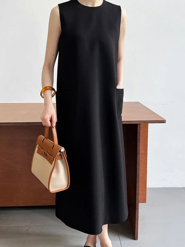 ノースリーブ ワンピース ロング マキシワンピース レディース きれいめ スリット クルーネック ジャンパースカート ワンピ