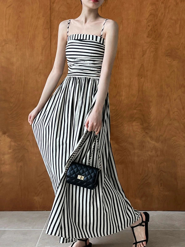 ストライプ キャミワンピース Aライン ロングスカート