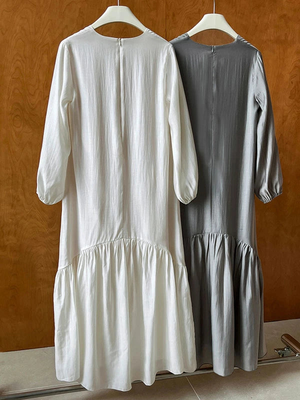 ワンピース Vネック ロングワンピ 長袖 ゆったり シンプル エレガント カジュアル ナチュラル きれいめ