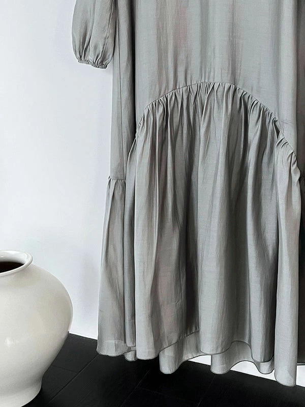ワンピース Vネック ロングワンピ 長袖 ゆったり シンプル エレガント カジュアル ナチュラル きれいめ