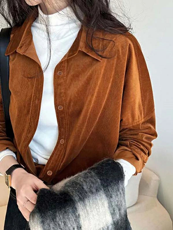 厚手シャツ レディース コーデュロイシャツ 長袖ブラウス トップス 無地 秋冬 カジュアル キレカジ コンサバ 清楚