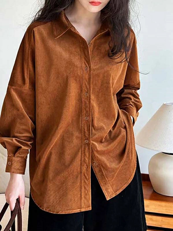 厚手シャツ レディース コーデュロイシャツ 長袖ブラウス トップス 無地 秋冬 カジュアル キレカジ コンサバ 清楚