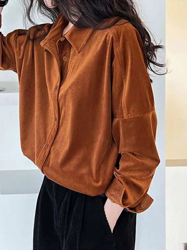 厚手シャツ レディース コーデュロイシャツ 長袖ブラウス トップス 無地 秋冬 カジュアル キレカジ コンサバ 清楚