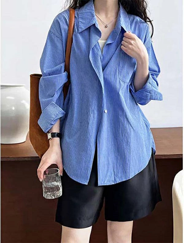 レディース シャツ ブラウス ストライプ柄 ロングシャツ