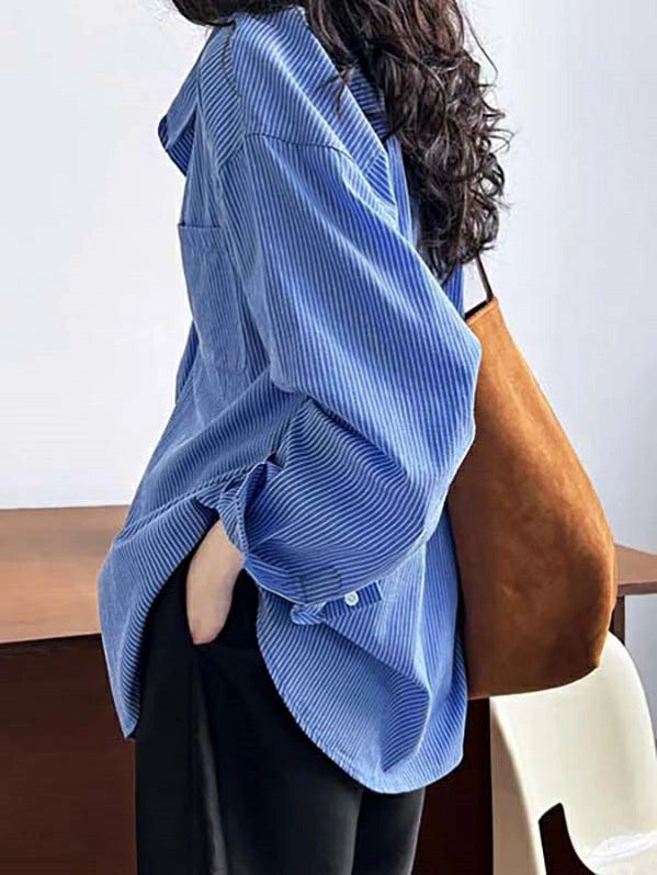 レディース シャツ ブラウス ストライプ柄 ロングシャツ